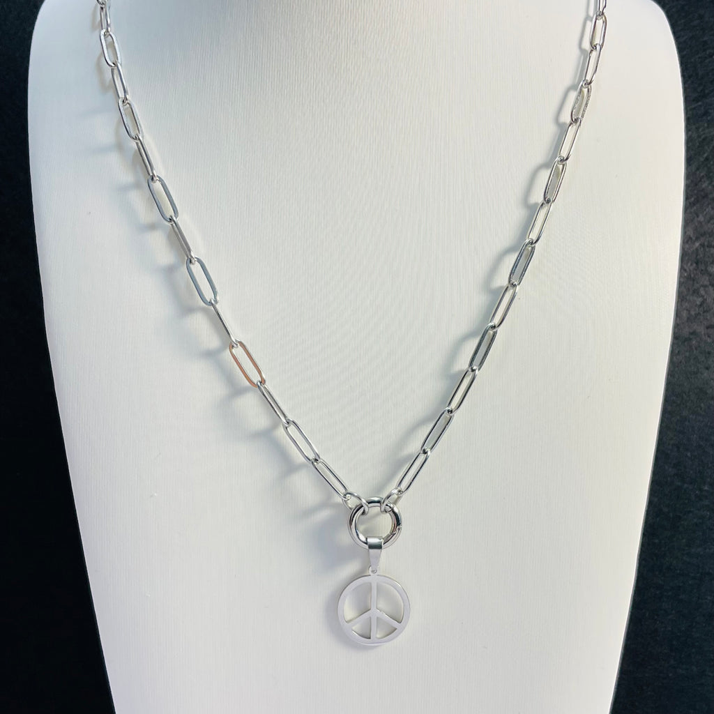 Peace Paperclip Necklace | Circular Carabiner Closure