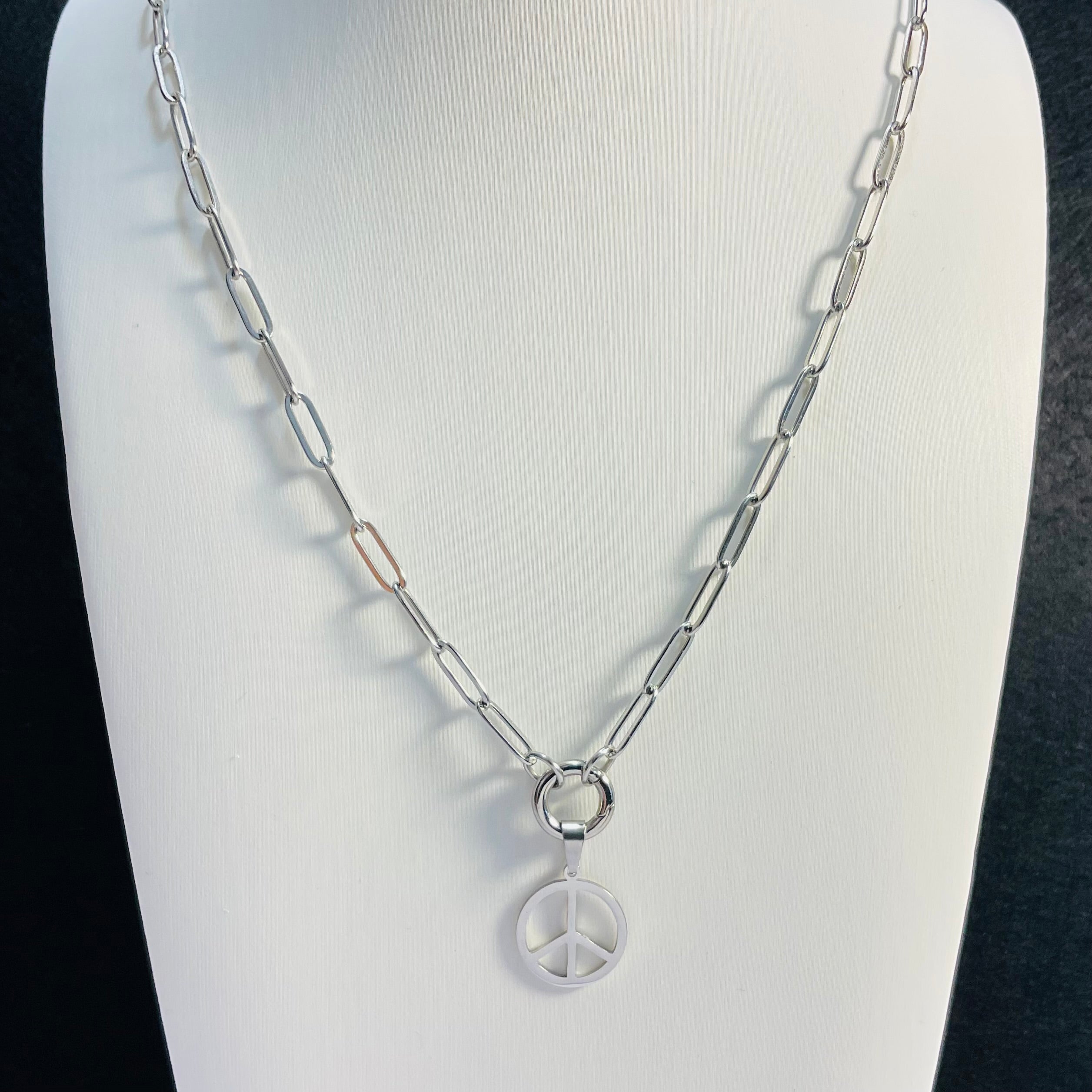 Peace Paperclip Necklace | Circular Carabiner Closure