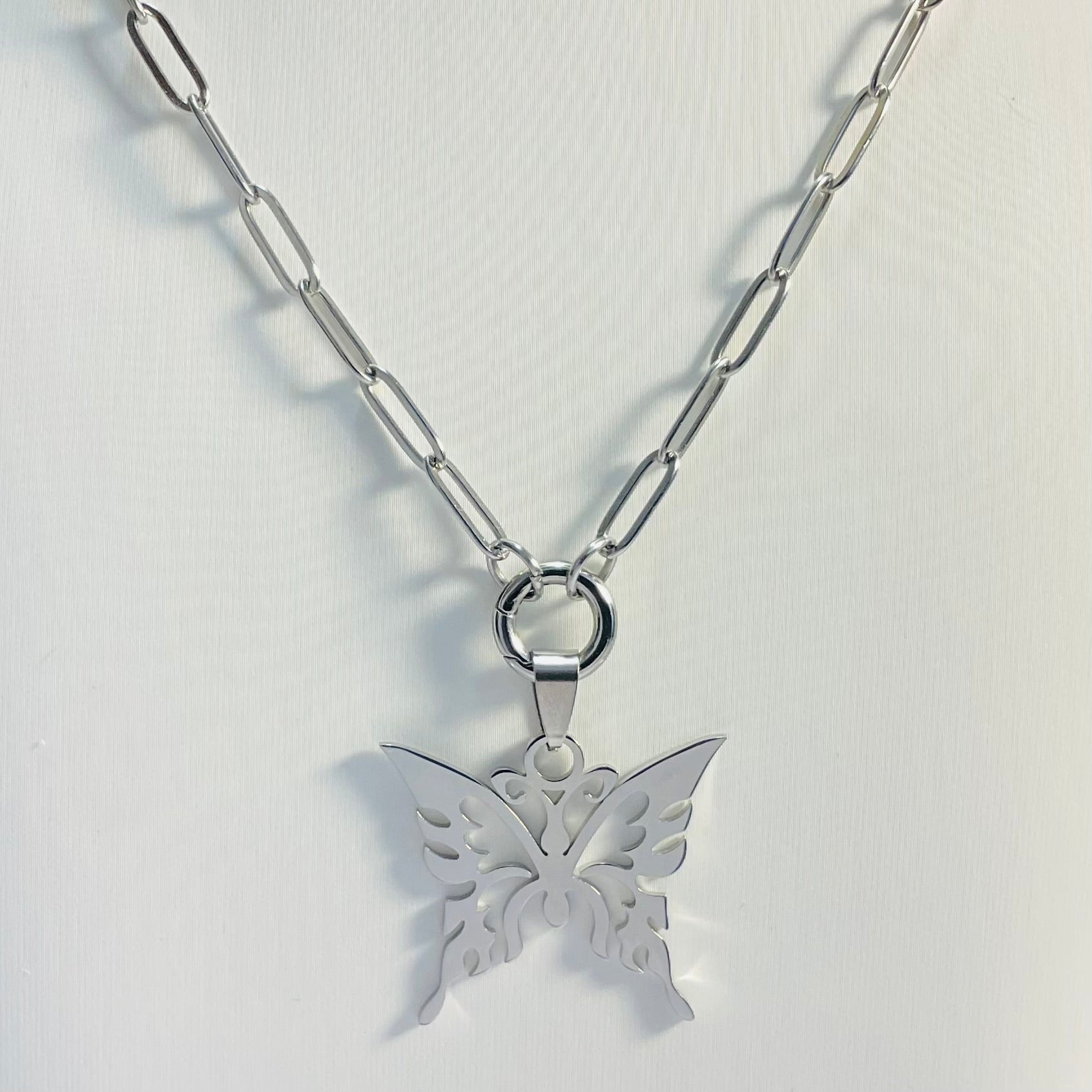 Butterfly Paperclip Necklace | Circular Carabiner Closure