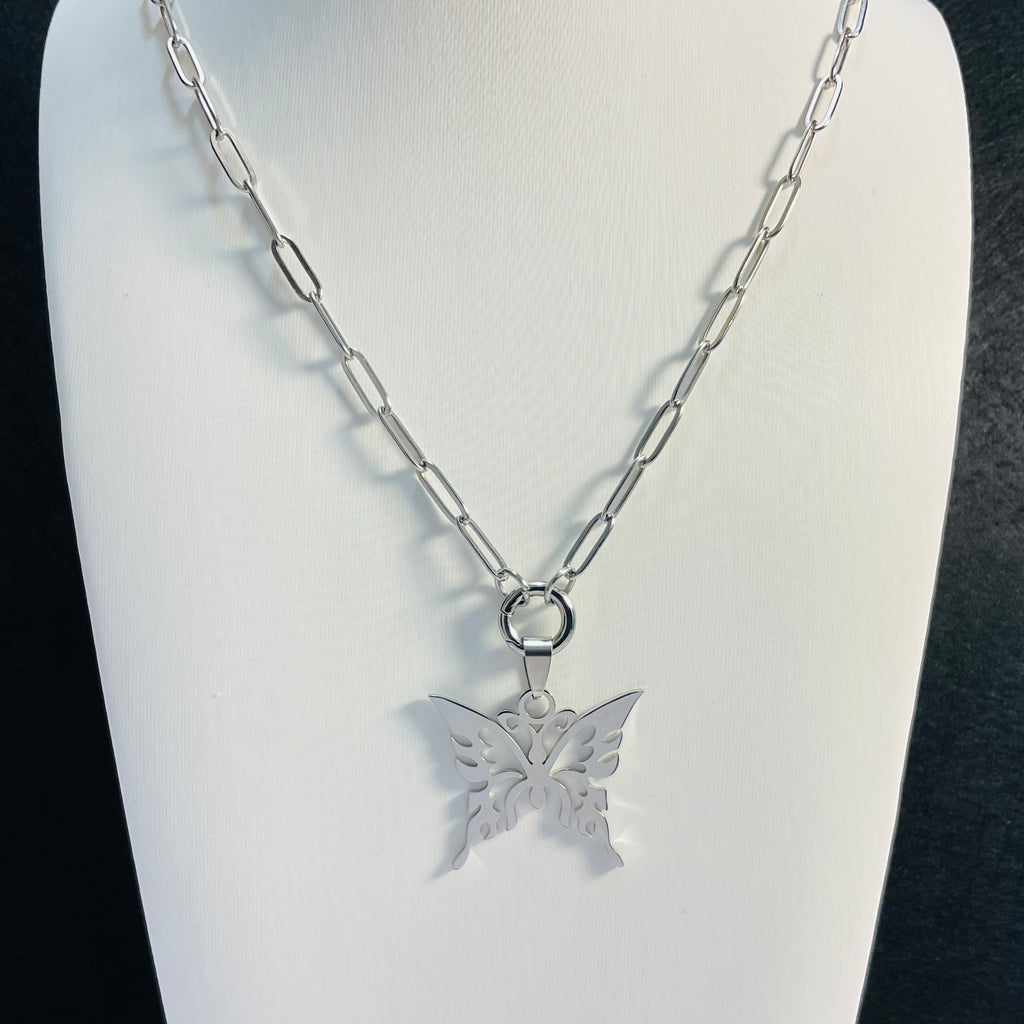 Butterfly Paperclip Necklace | Circular Carabiner Closure