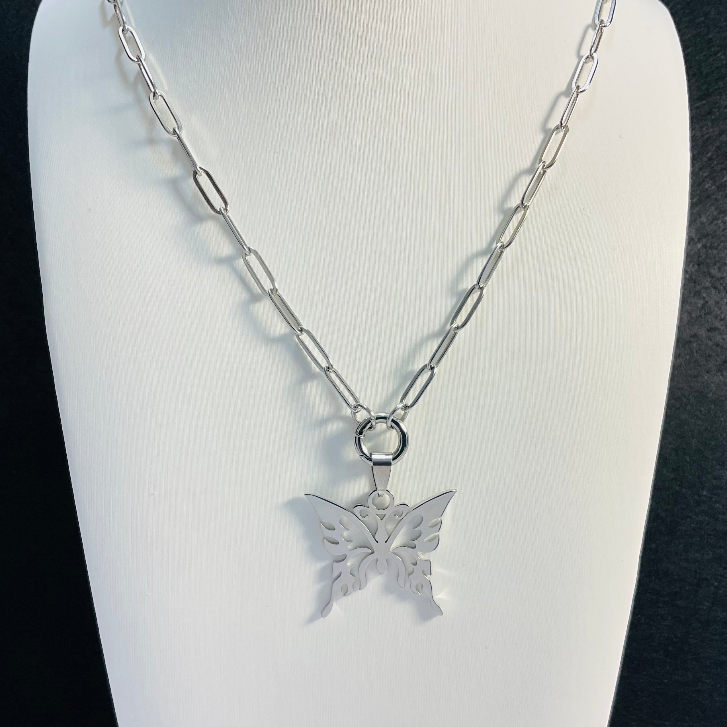 Butterfly Paperclip Necklace | Circular Carabiner Closure