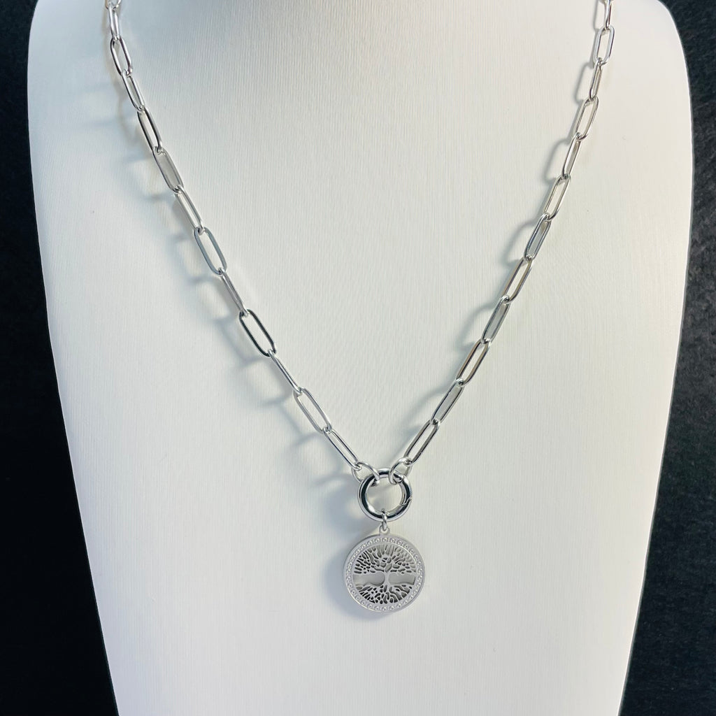 Tree of Life Paperclip Necklace | Circular Carabiner Closure