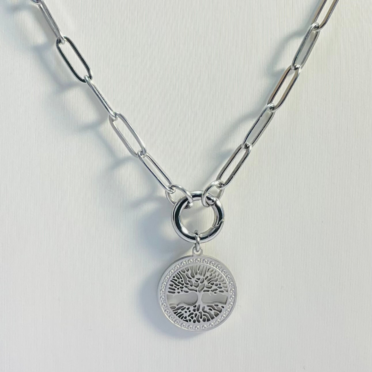 Tree of Life Paperclip Necklace | Circular Carabiner Closure