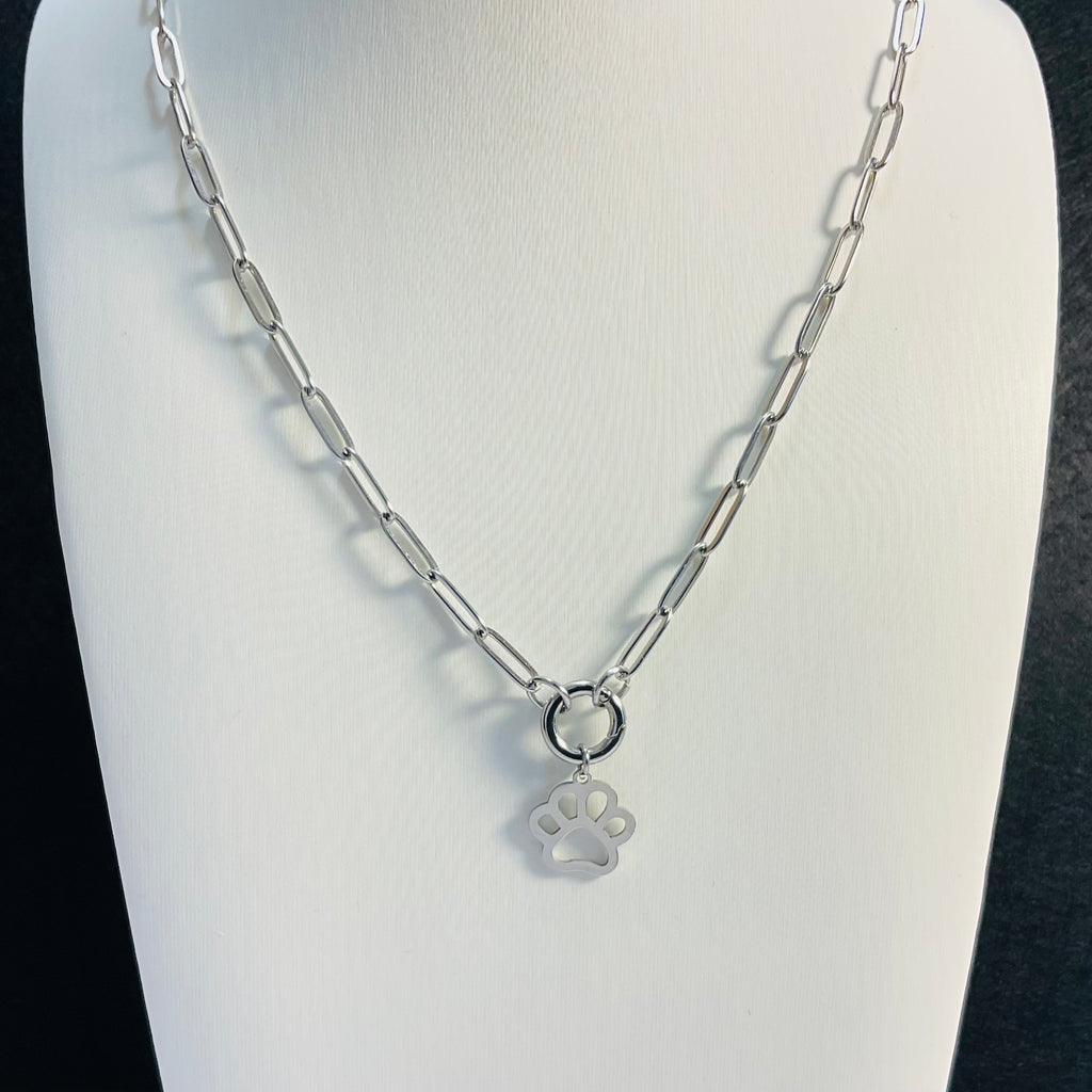 Paw Print Paperclip Necklace | Circular Carabiner Closure