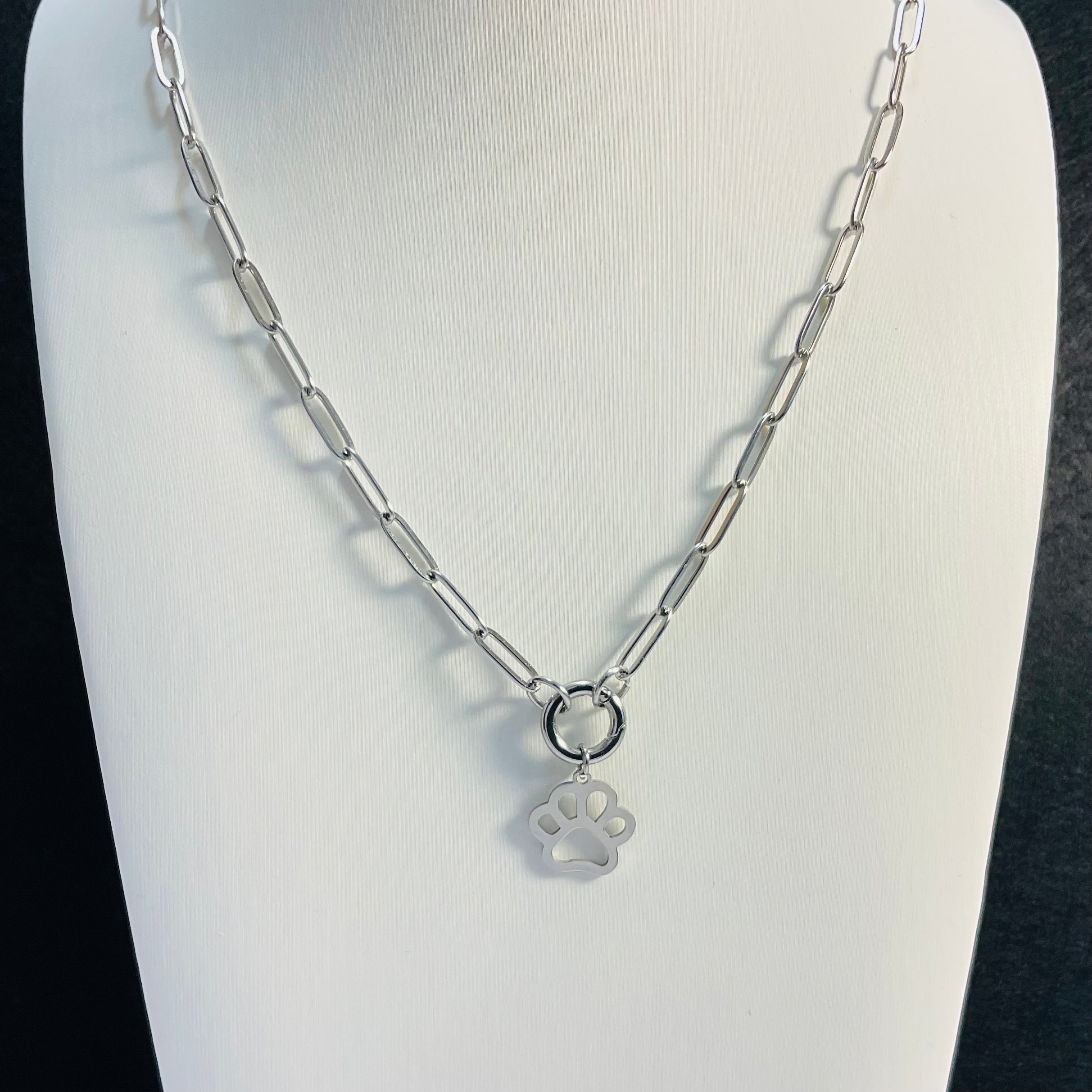 Paw Print Paperclip Necklace | Circular Carabiner Closure