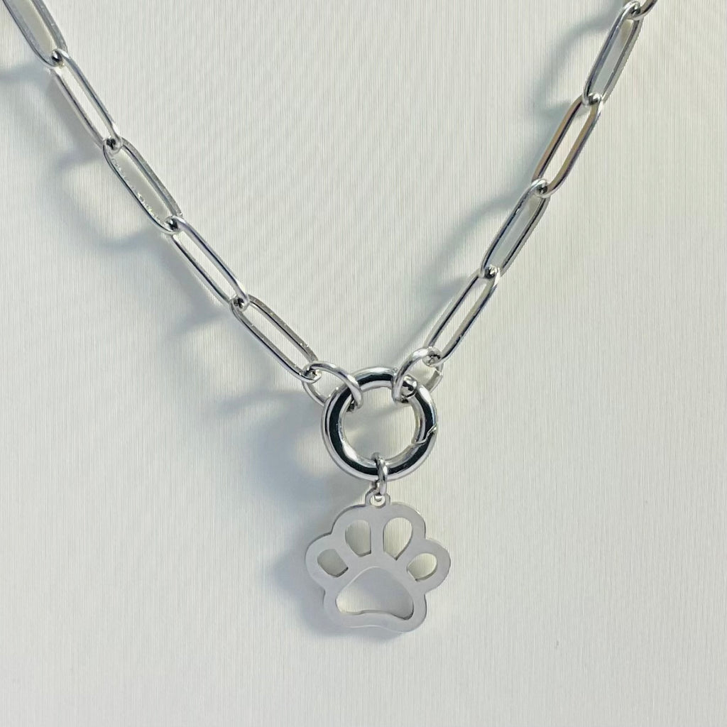 Paw Print Paperclip Necklace | Circular Carabiner Closure
