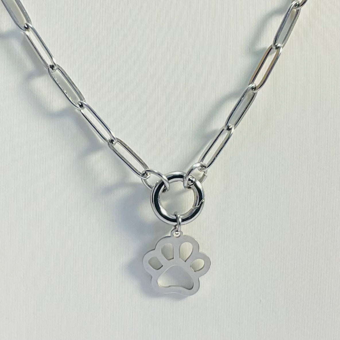 Paw Print Paperclip Necklace | Circular Carabiner Closure