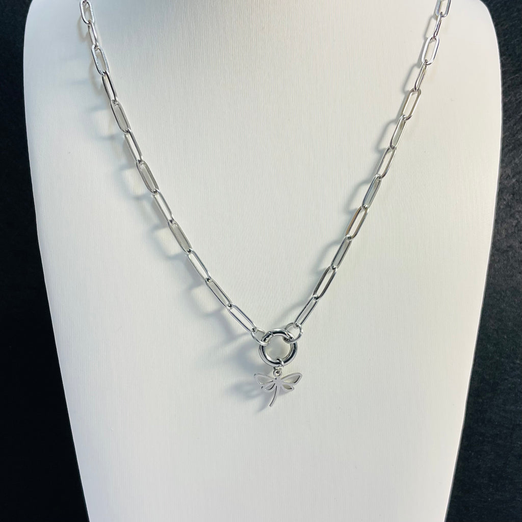 Dragonfly Paperclip Necklace | Circular Carabiner Closure