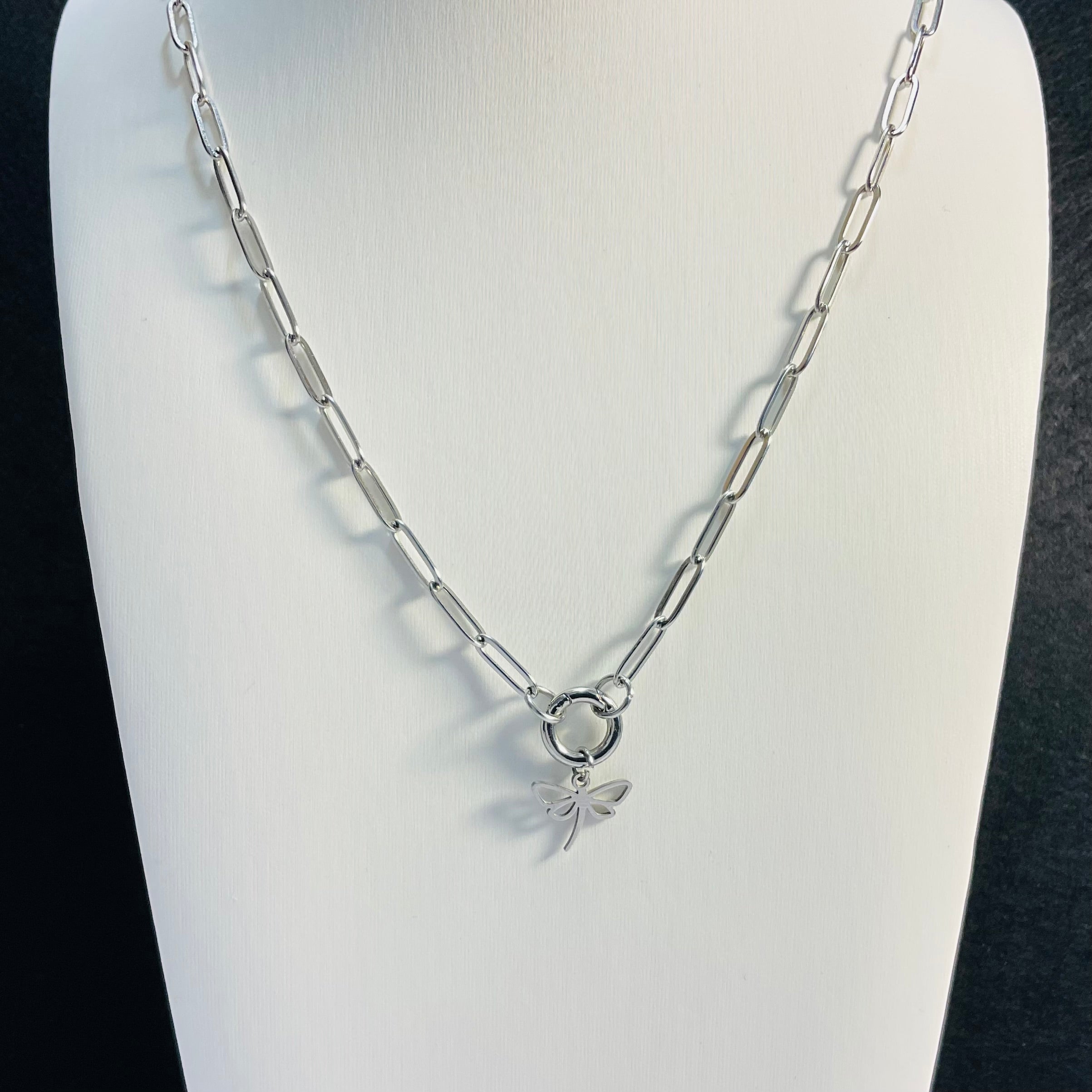 Dragonfly Paperclip Necklace | Circular Carabiner Closure