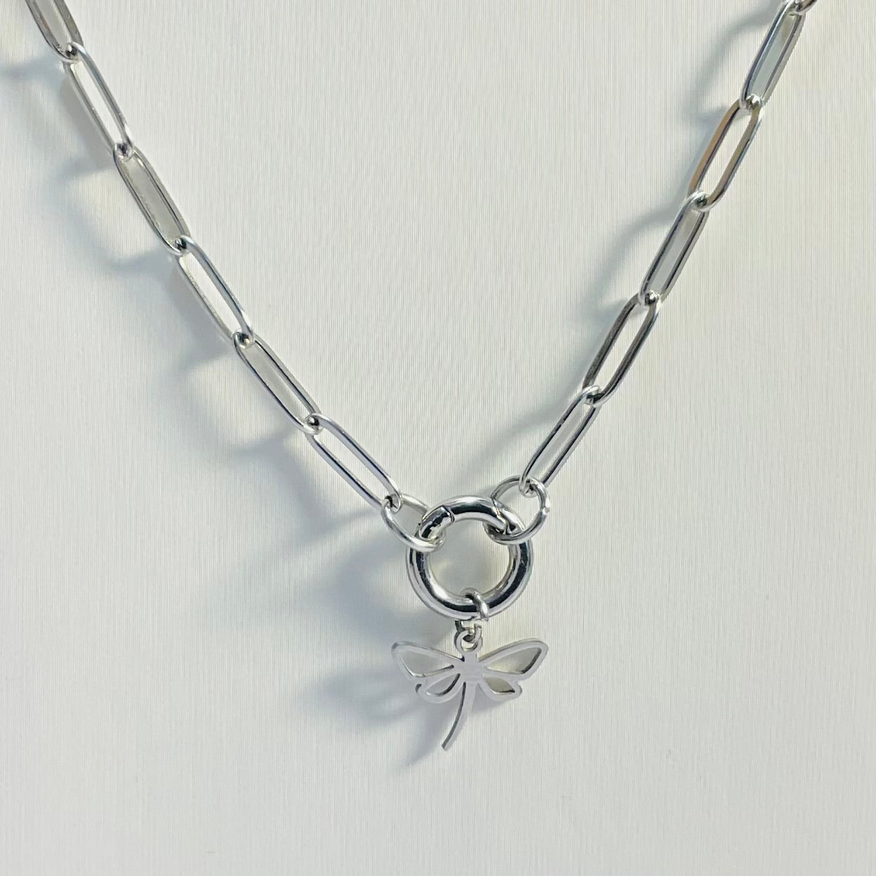 Dragonfly Paperclip Necklace | Circular Carabiner Closure