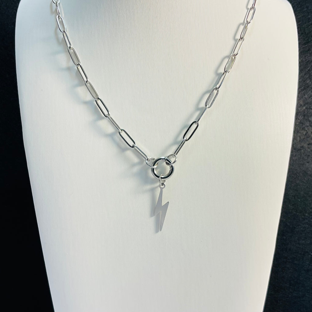 Lightning Bolt Paperclip Necklace | Circular Carabiner Closure