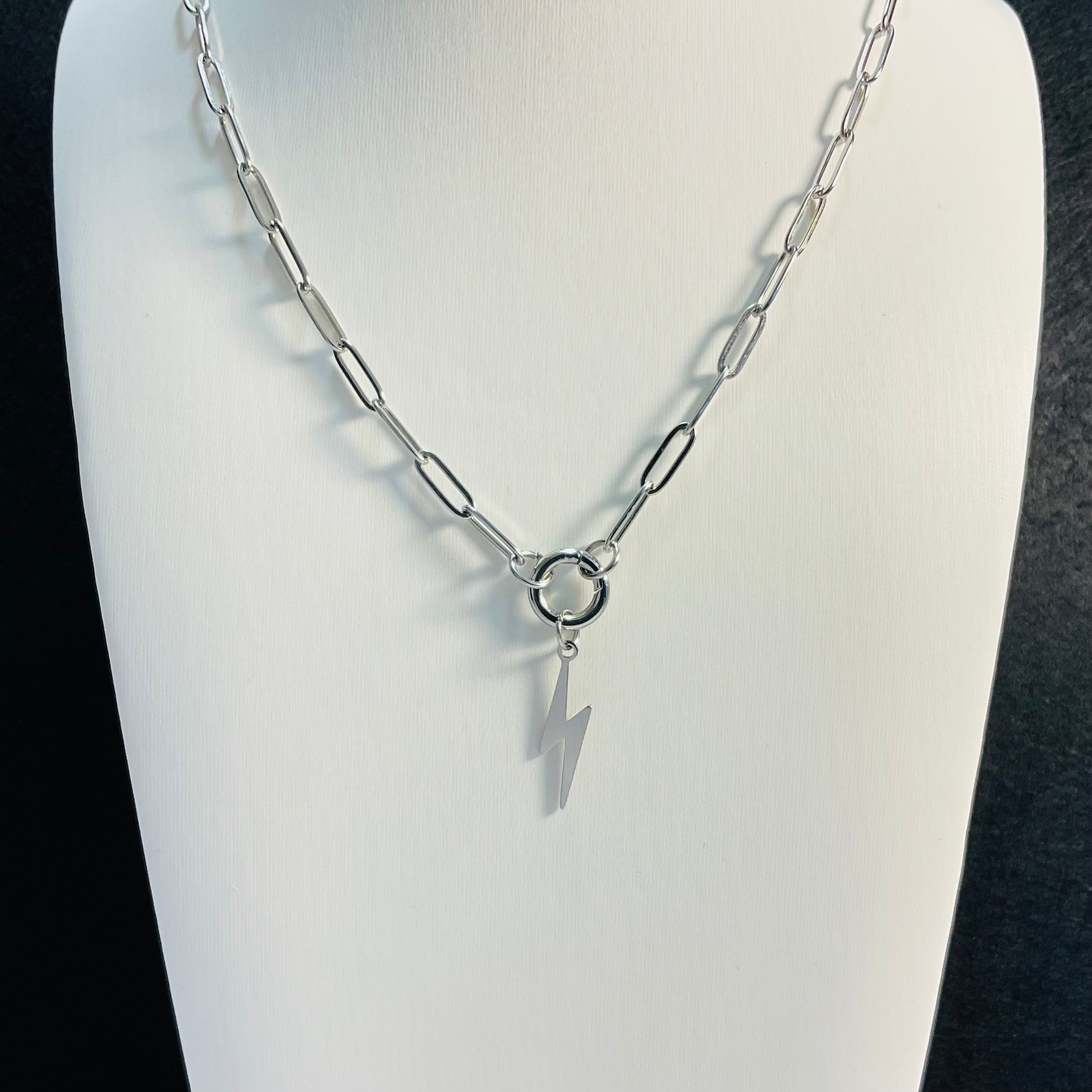 Lightning Bolt Paperclip Necklace | Circular Carabiner Closure