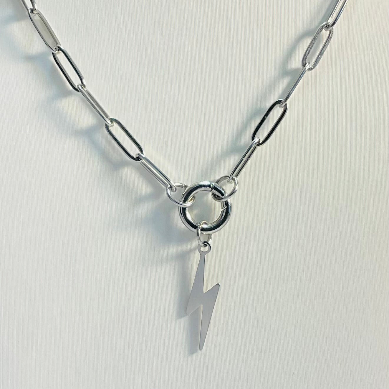 Lightning Bolt Paperclip Necklace | Circular Carabiner Closure